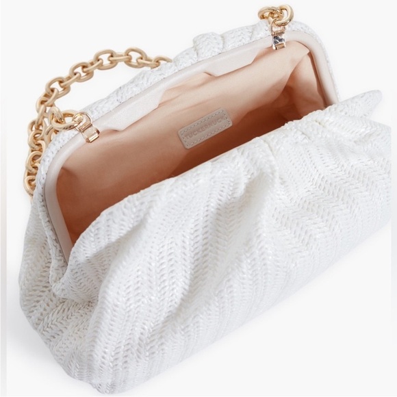 Tuckernuck White Raffia Straw Slouchy Clutch New With Gold Link Chain Strap - Picture 5 of 11